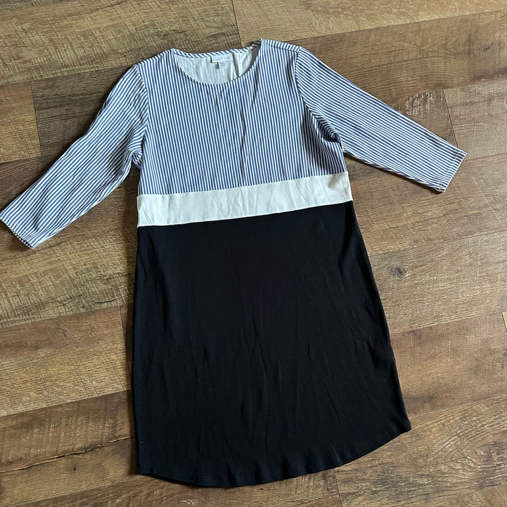Women's J.Jill Petite Long Sleeve Dress SP Black Blue Striped